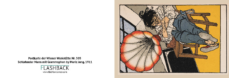 Tarjeta postal der Wiener Werkstätte nr. 505 - Schlafender Mann mit Grammophon de Moriz Jung, 1911 - Postal 