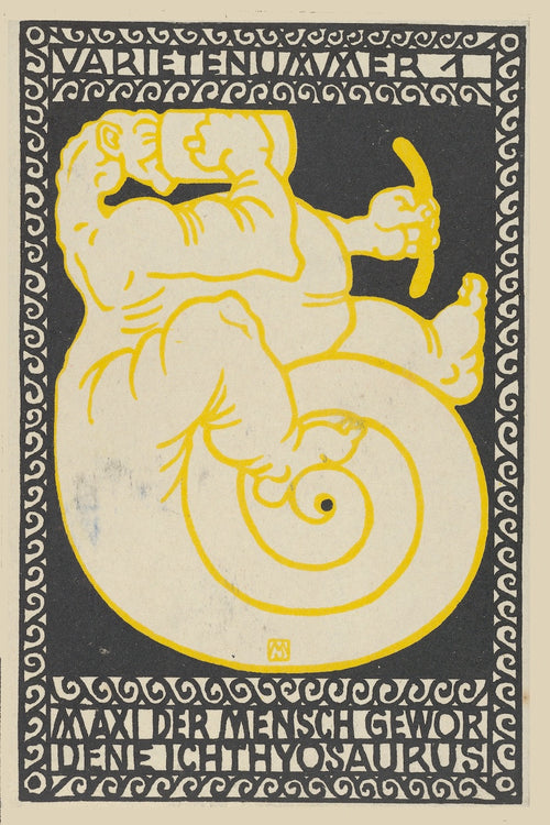 Variety Act 1 Maxi the Ichthyosaurus Turned Man (Varietenummer 1 - Maxi der Mensch Gewor Dene Ichthyosaurus) by Moriz Jung, 1907 - postcard