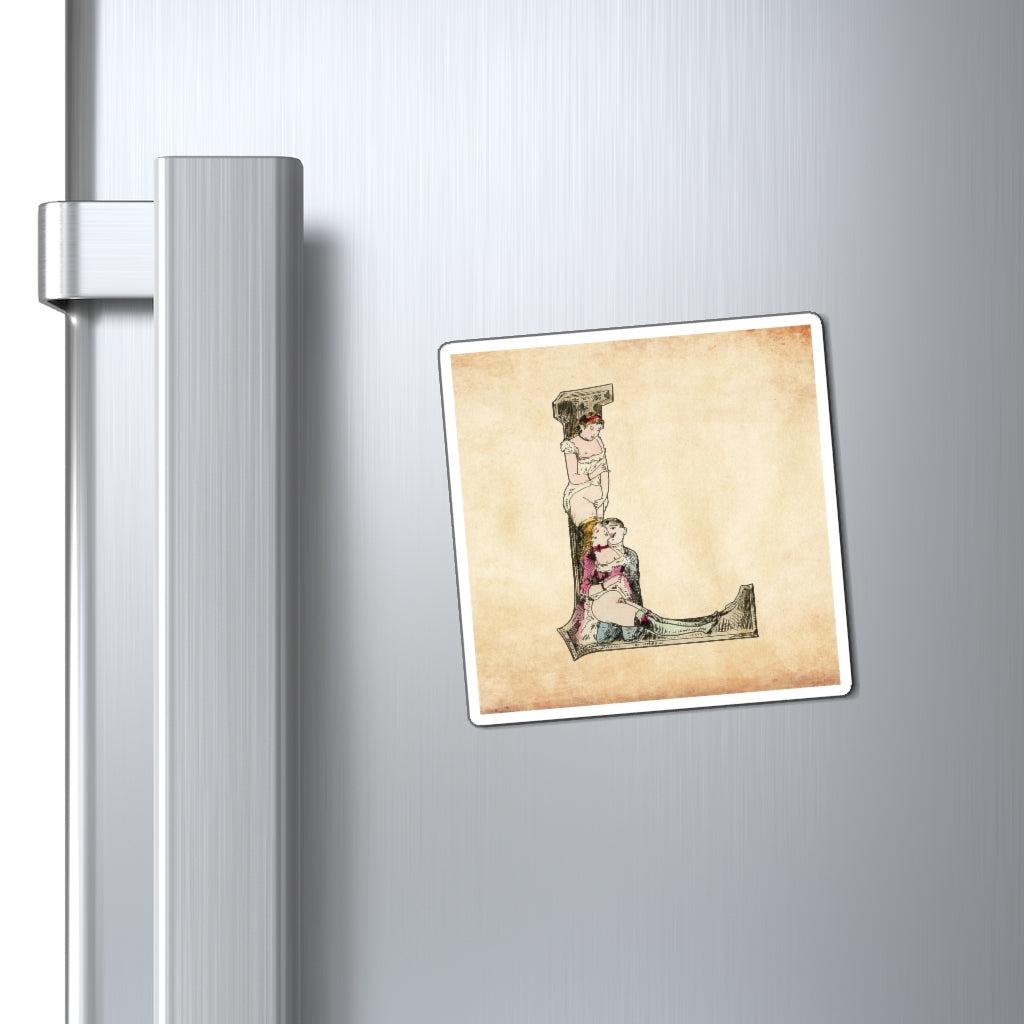 Magnet featuring the letter L from the Erotic Alphabet, 1880, by French artist Joseph Apoux (1846-1910).