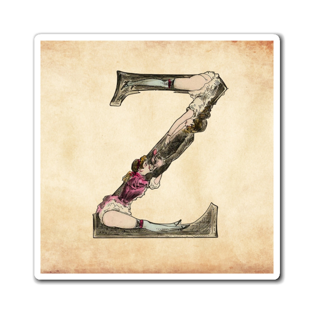 Magnet featuring the letter Z from the Erotic Alphabet, 1880, by French artist Joseph Apoux (1846-1910).