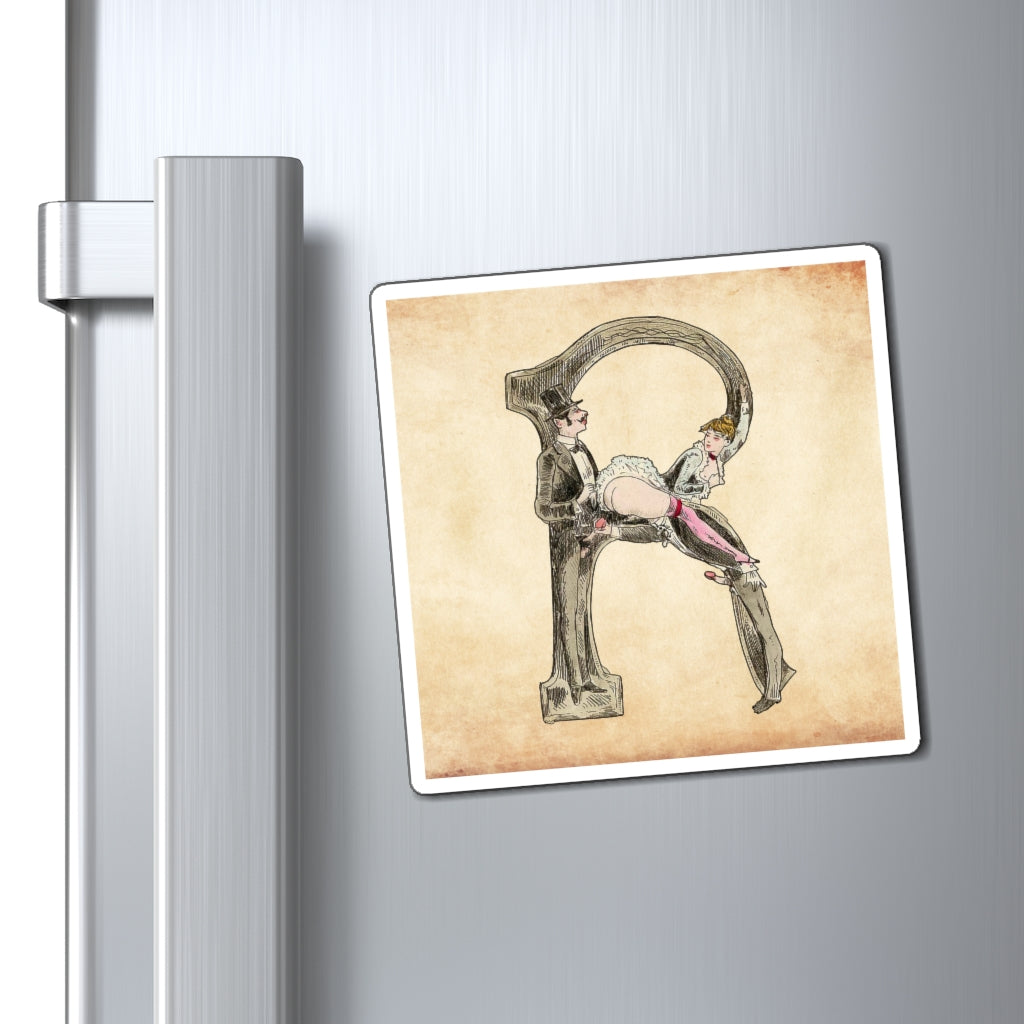 Magnet featuring the letter R from the Erotic Alphabet, 1880, by French artist Joseph Apoux (1846-1910).
