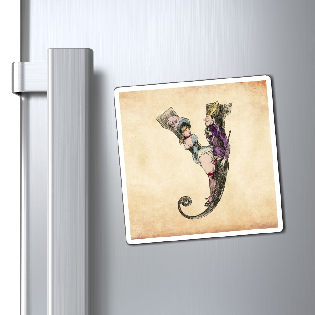 Magnet featuring the letter Y from the Erotic Alphabet, 1880, by French artist Joseph Apoux (1846-1910).